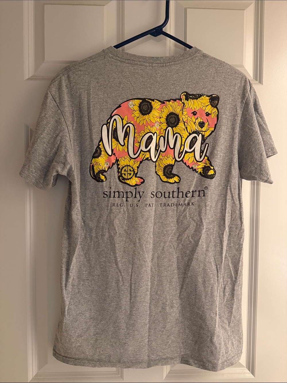 Simply Southern Gray Tee with Pink & Yellow Sunflower Bear 'Mama' Graphic
